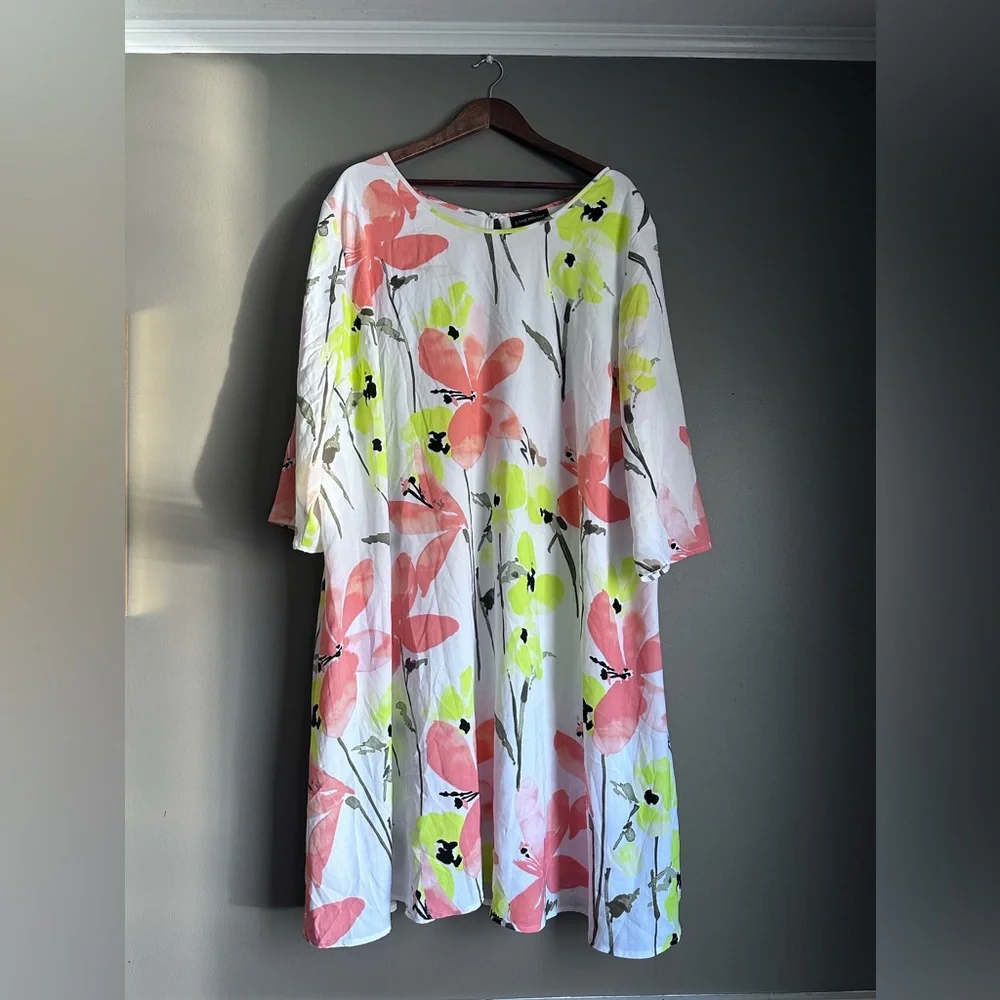 Lane Bryant Retro Floral Printed Chiffon Shift Midi Dress Plus Size 26/28 (4XL) - Picture 3 of 16